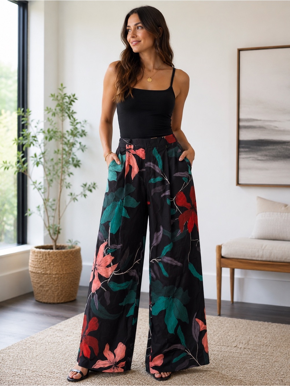 The Kit Floral Wide Leg Organic Cotton Pants Size 6